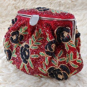 Brilliant Red/Black/Gold/Green Beaded Handbag